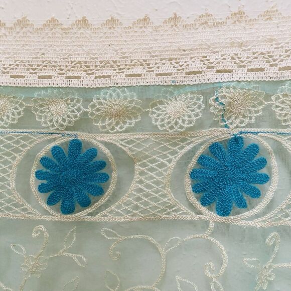 Lace Floral Embroidered Blue Accent Table Runner - Picture 3 of 6